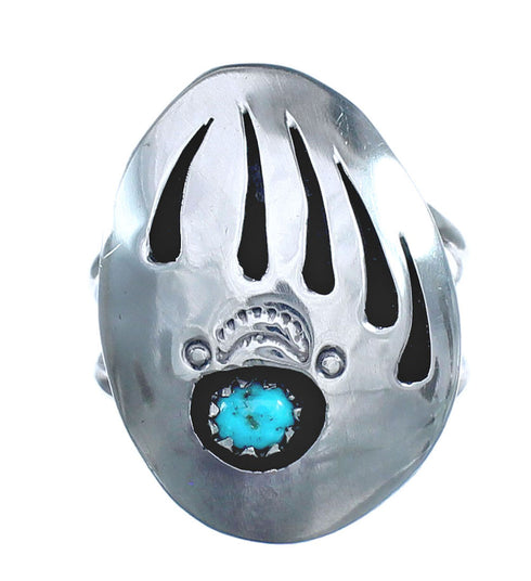 Native American Genuine Sterling Silver Turquoise Bear Paw Ring Size 7-1/4 JX122013